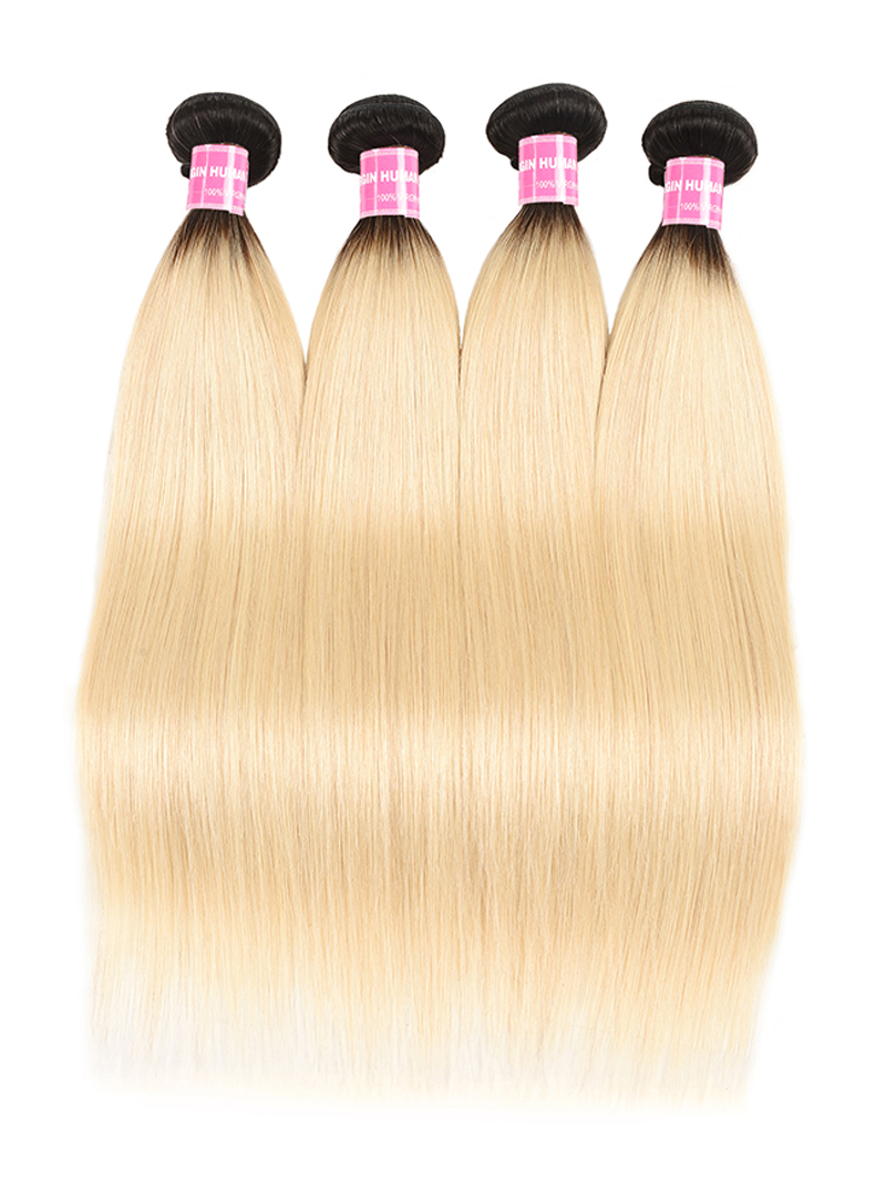 Hair 1B/613 Honey Blonde Straight Virgin Human Hair 4 Bundles Ombre