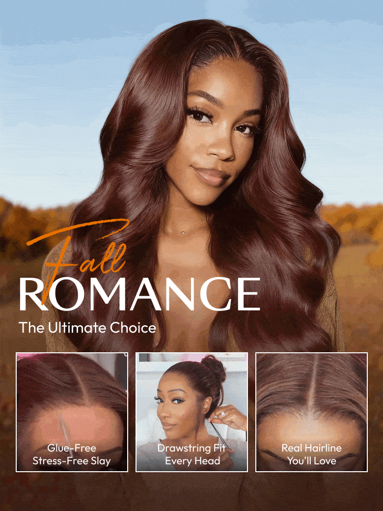 13x4 Pre-Everything? Lace Frontal Auburn Brown Loose Wave& Water Wave Wig with Invisi Drawstring & Face Framing Layers 150% Density