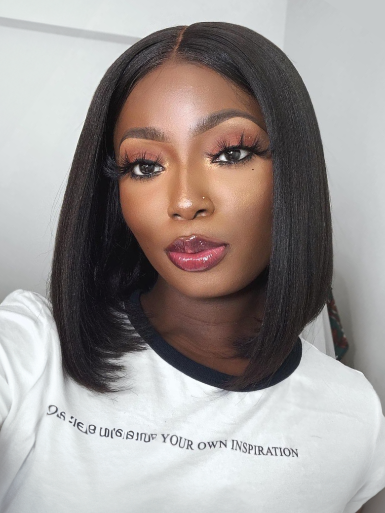 Bye Bye Knots Wig 7x5 Glueless Lace Black Yaki Bob Bleached Knots Wig 180% Density-8069