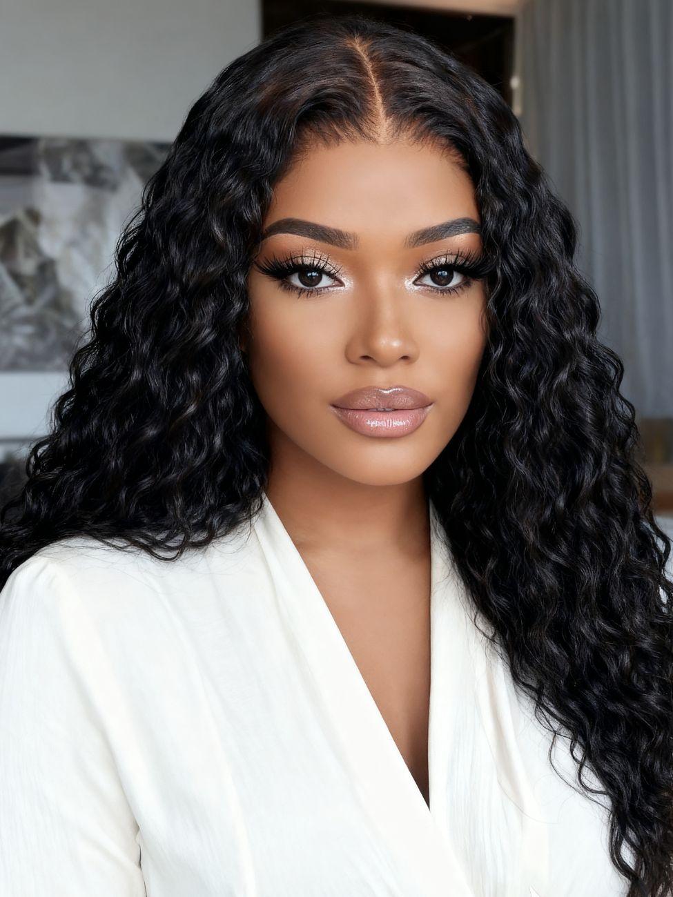EasiContour? V Part Black to Chestnut Brown Jerry Curly Drawstring Wig