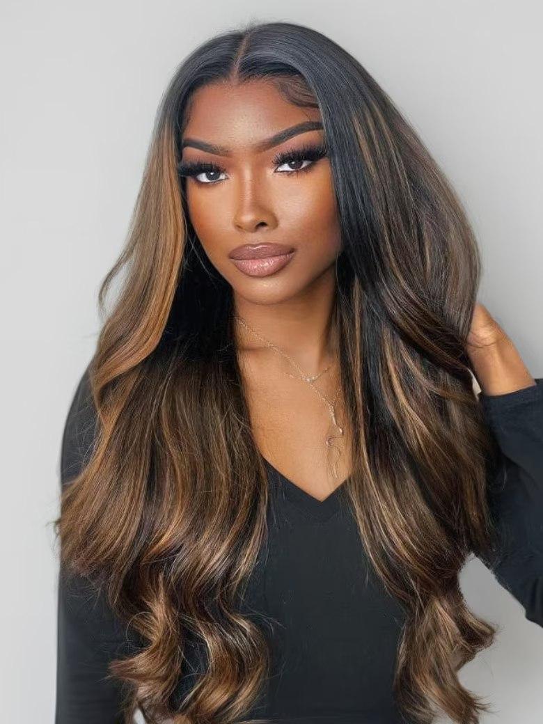 7x5 Bye Bye Knots? & 13x4 Pre-Everything Wig Glueless Lace Balayage Highlight Body Wave Bouncy Wig No Burden