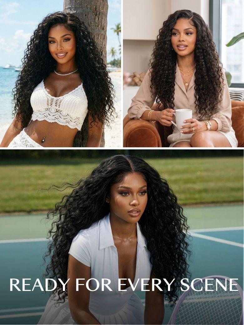7x5 Bye-Bye Slip? Put On And Go Glueless Water Wave Drawstring Wig