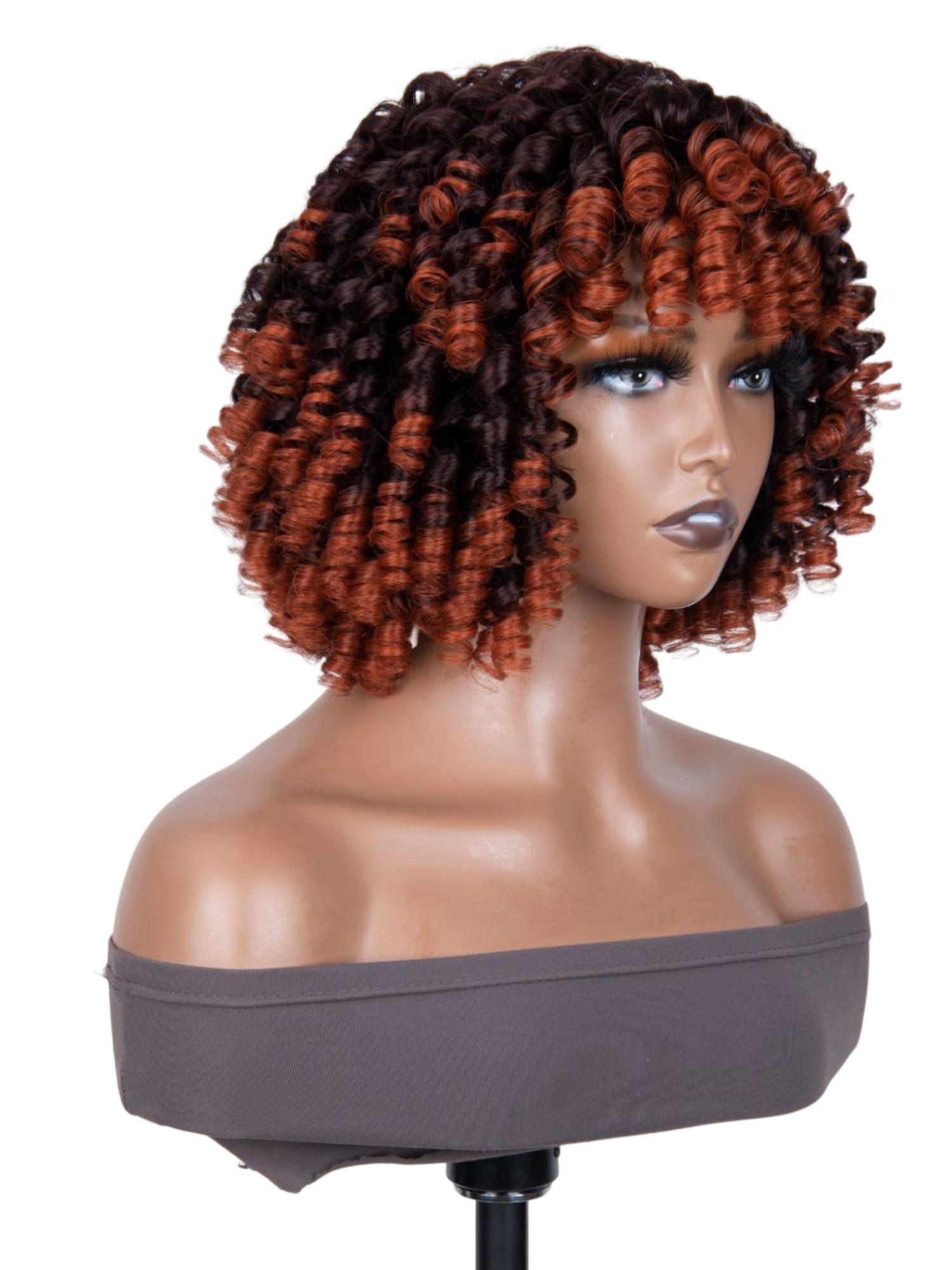 Glueless Trendy Color Dark Copper Ombre Ringlet Curly Bob Wig For Summer