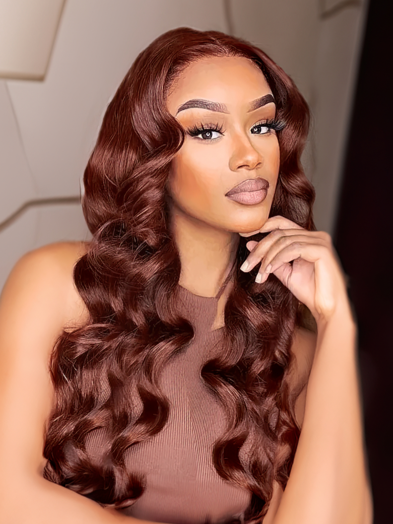 Reddish Brown Lace Wigs Natural Pre-Plucked Body Wave Wig