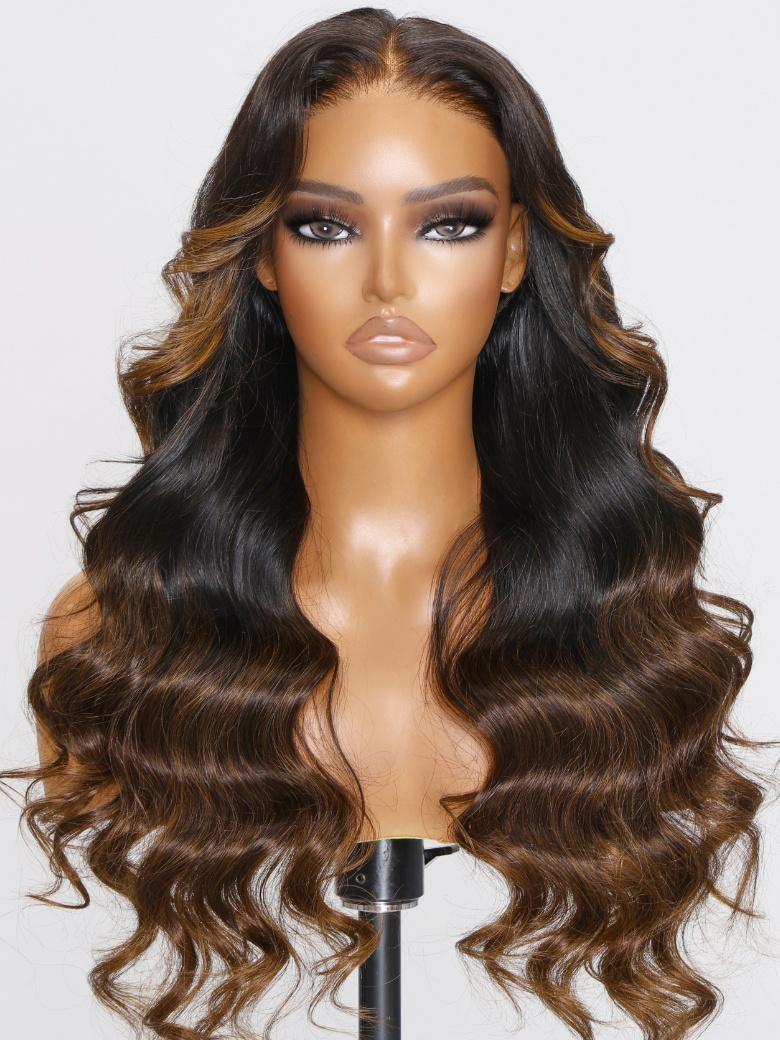 Bye Bye Knots Wig 7x5 Glueless Black to Chestnut Brown Ombre Loose Wave Wig With Bleached Knots