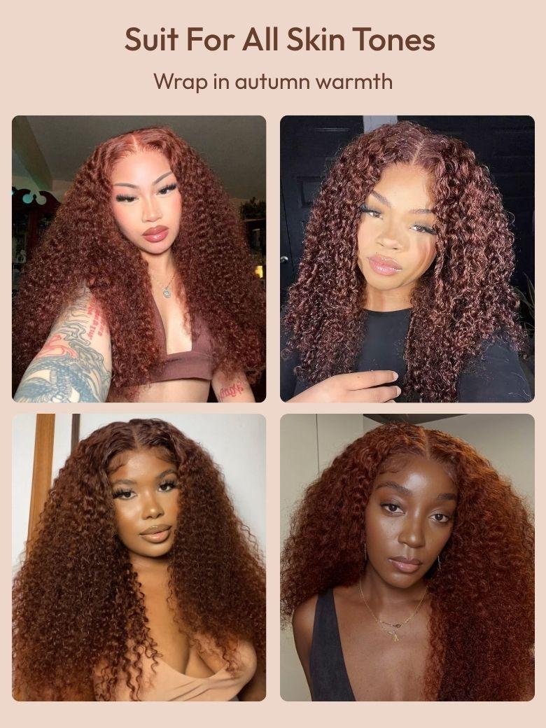 7x5 Bye-Bye Knots? Wig Glueless Lace Sunset Jerry Curly & 13x4 Pre Everything Kinky Curly for Reddish Brown Drawstring Wig With Bleached Knots