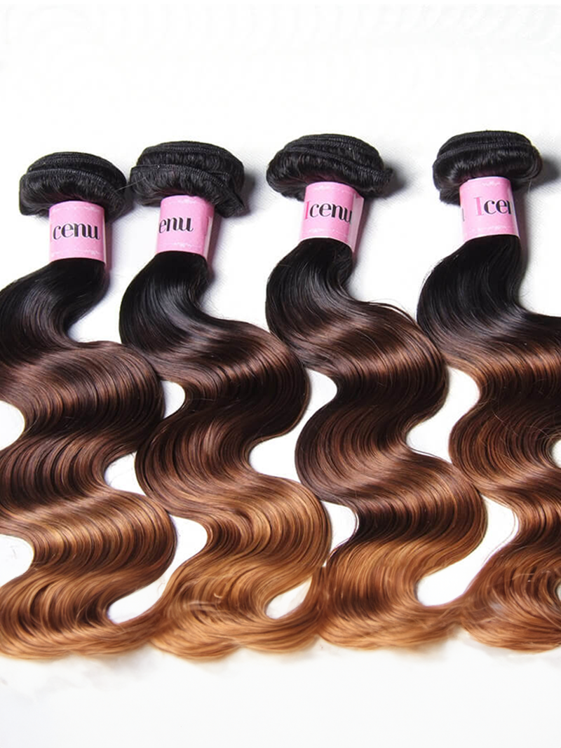 Hair Icenu Series Hair T1B/4/27 Ombre 4 Bundles Body Wave With Free Part Closure Virgin Human Hair Weave