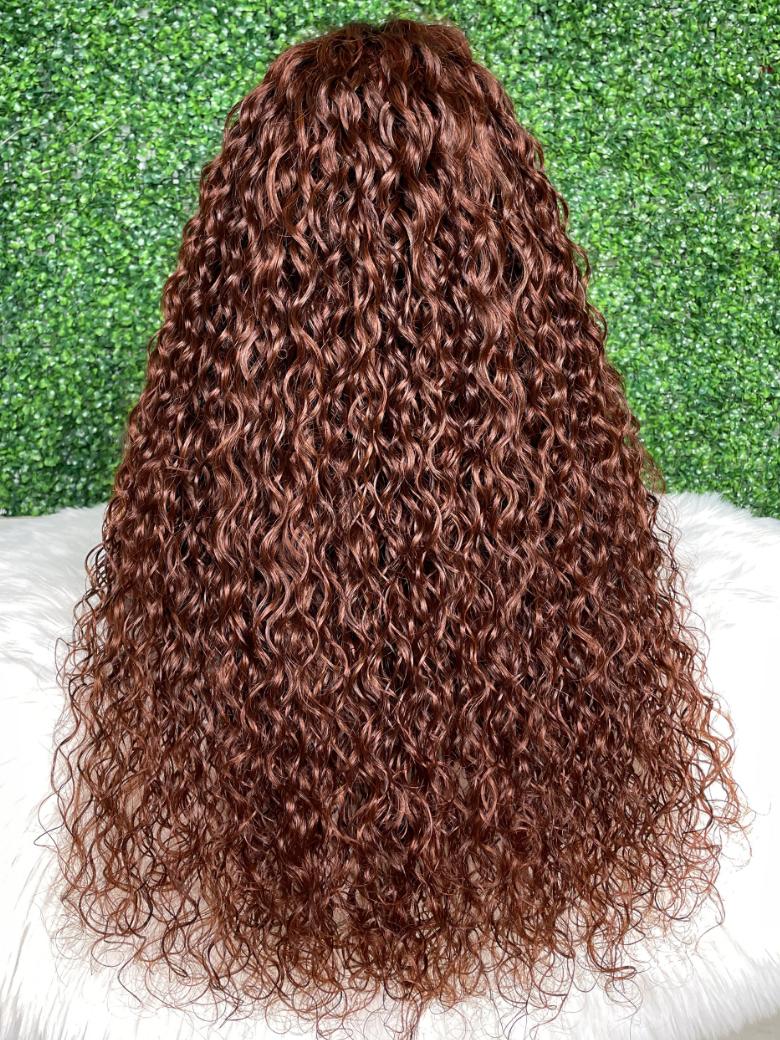13x4 Lace Front Brownish Red Color Water Wave Autumn Breeze Wig