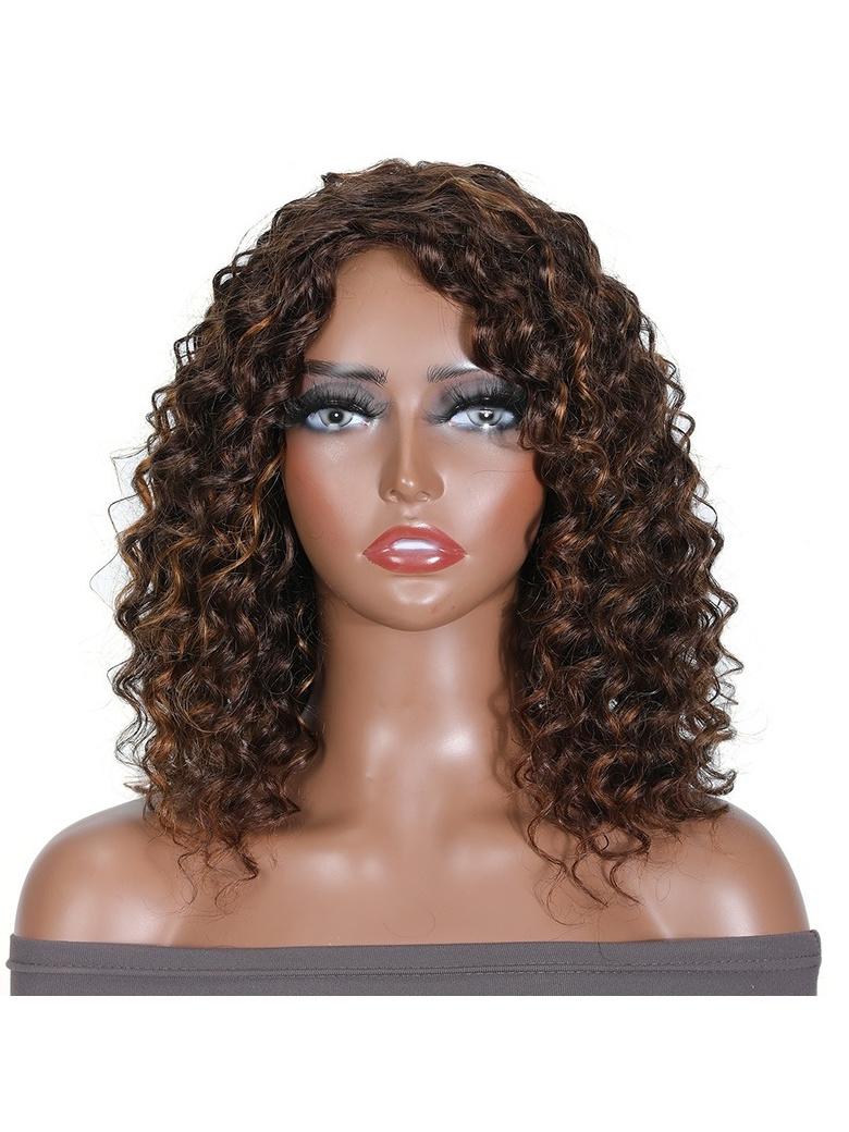 Glueless Chocolate Brown With Auburn Highlights Loose Wave Wig Machine Made Wig