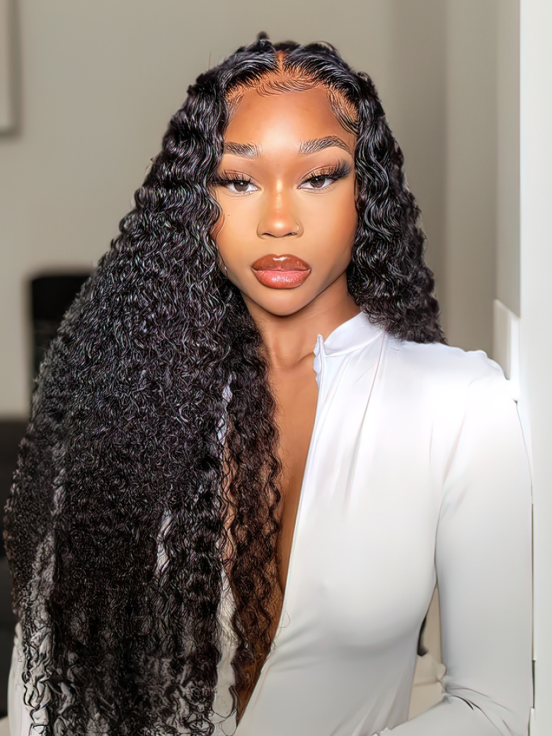 5x5 HD Transparent Lace Closure With Curly Human Hair 3 Bundles