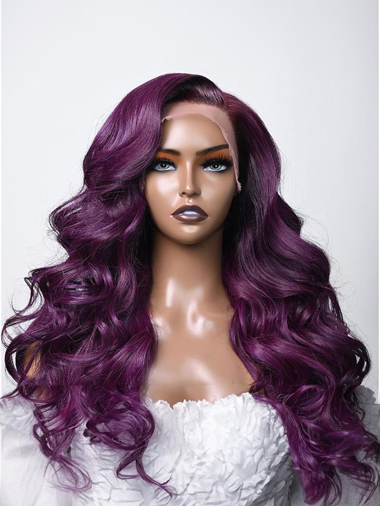 13X4 Lace Front Dark Purple Body Wave Wig With Baby Hair