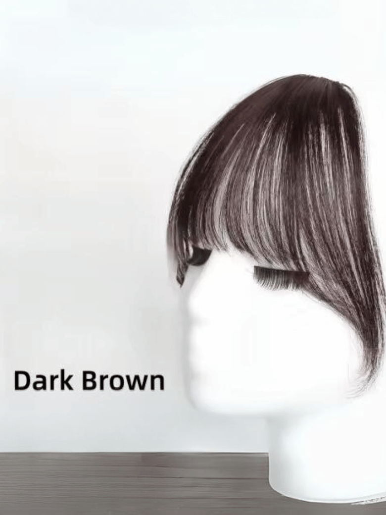 Machine-Made Dark Brown Straight Clip In Bangs with Temples