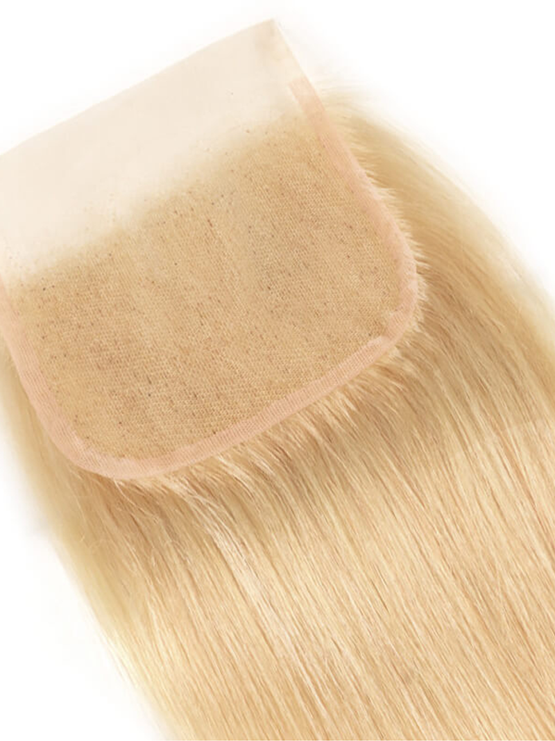 613 Blonde 4x4 Straight Virgin Human Hair Lace Closure Free Part