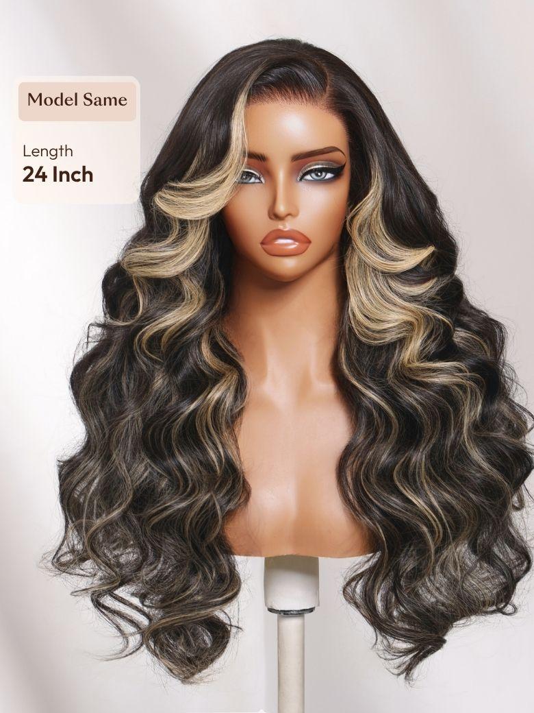 7x5 Bye Bye Slip? Lace Warm Caramel Brown with Dark Roots Natural Afro Curly Wig with Invisi Drawstring
