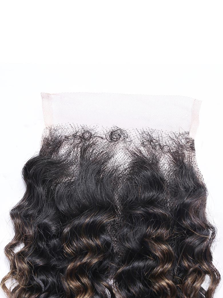 #FB30 Brown Balayage Jerry Curly 4x4 Free Part Lace Closure