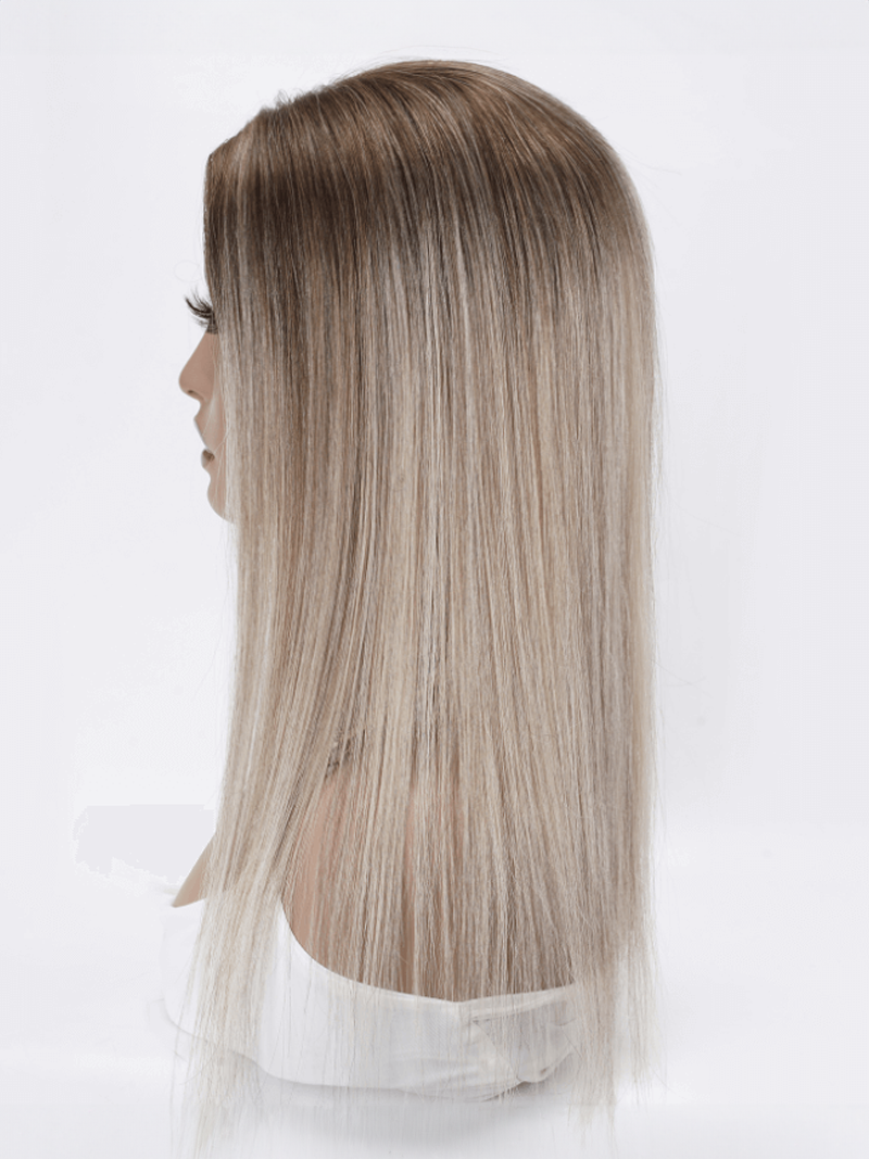 Hair Topper Lace Front Clip In Platinum Blonde With Dark Roots
