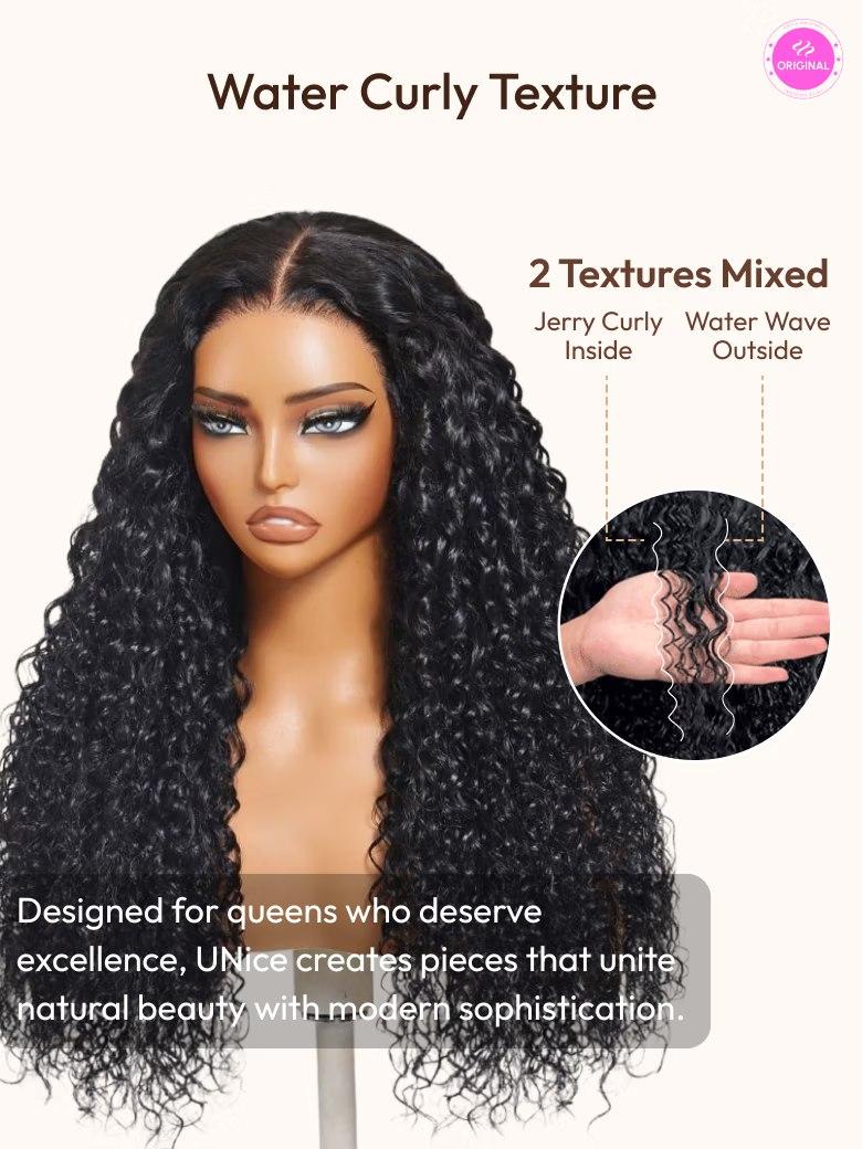 13x4 Pre-Everything? Lace Frontal Natural Black Bouncy Water Wave Curly Wig Perfect For Summer Look