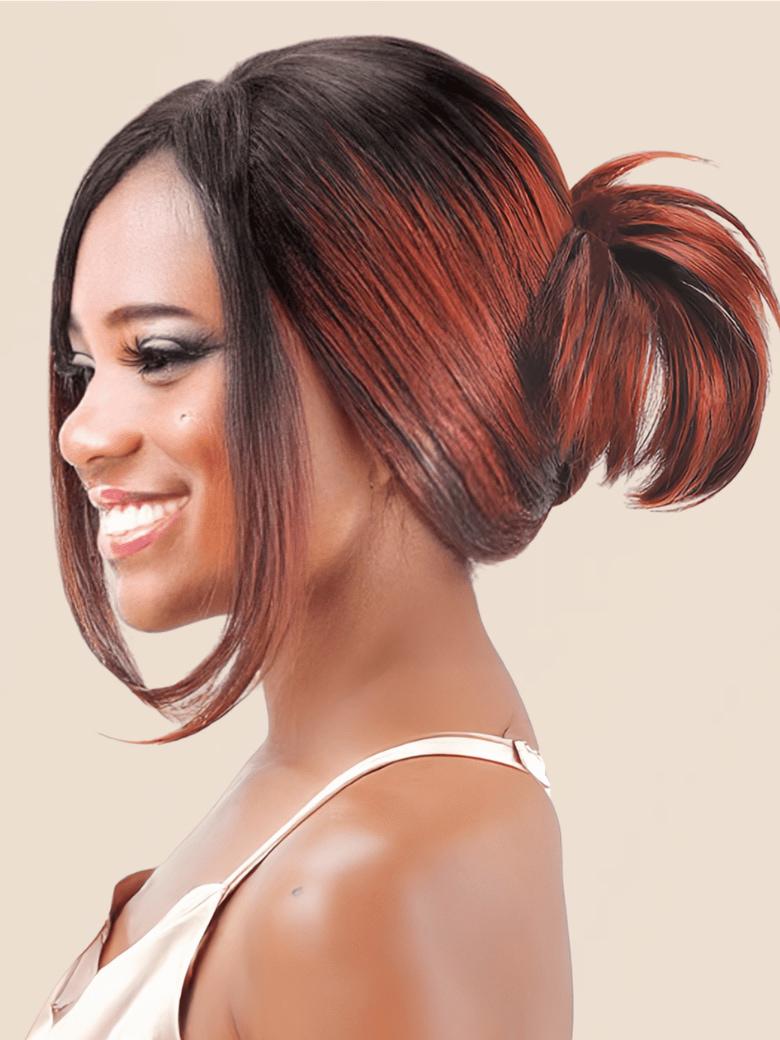 Bye-Bye Knots 7x5 Lace Burnt Orange with Dark Roots Layered Straight Wig