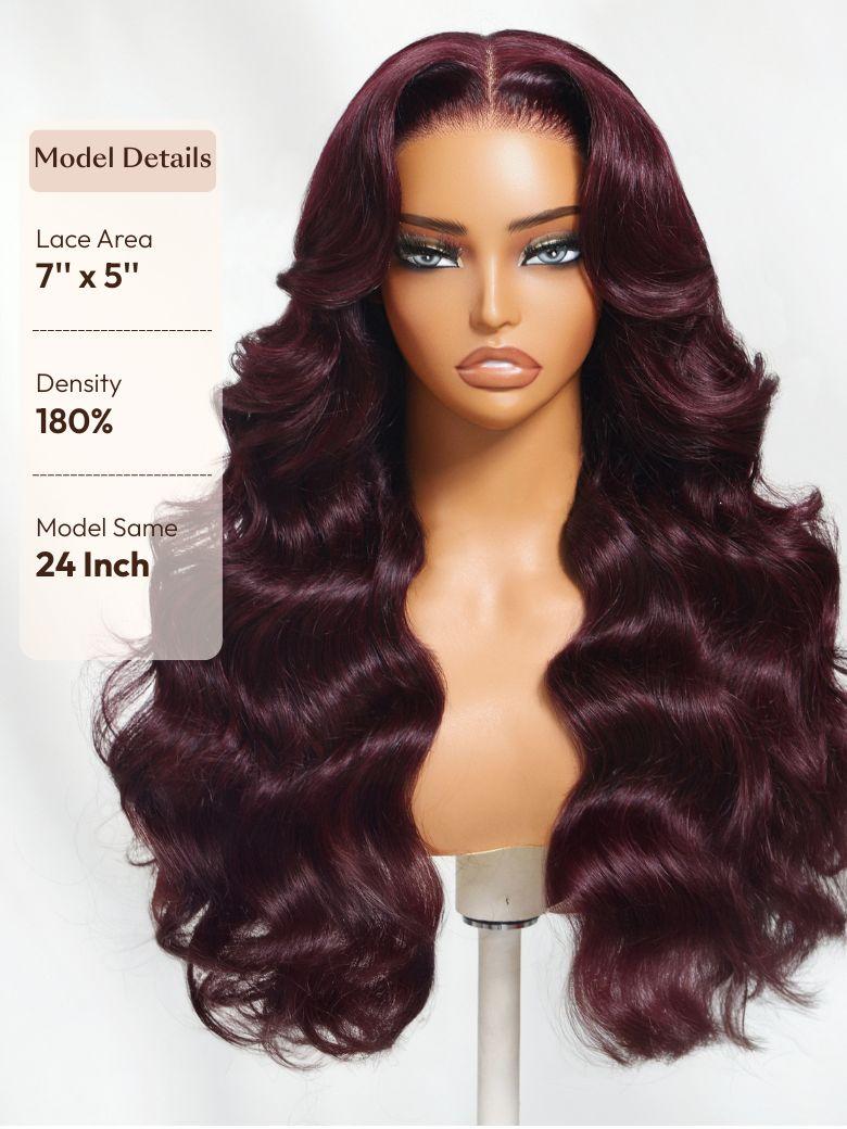 100% Human Hair Black Cherry Bye-Bye Knots? 7x5 Lace Glueless Bob Drawstring Body Wave Wig