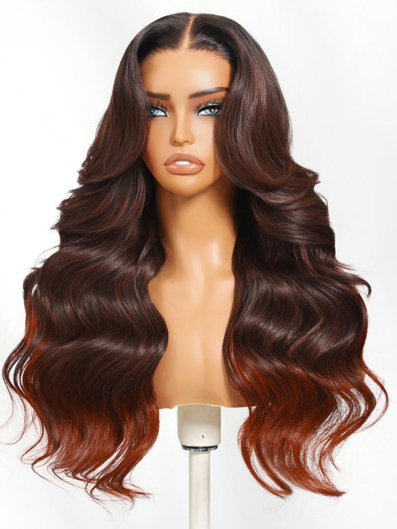 13x4 Pre-Everything? Lace Frontal Brown to Red Ombre Loose Wave Wig With Face Framing Layers