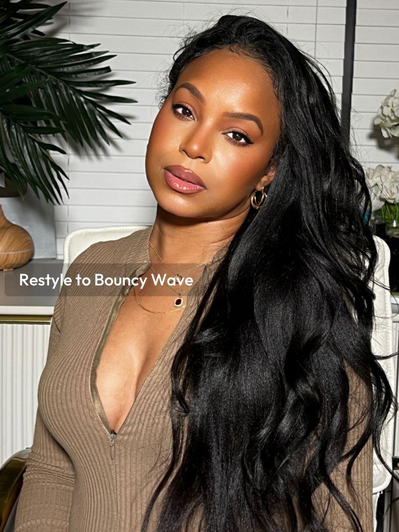 EasiContour? V Part Glueless Yaki Straight Wig With Invisi Drawstring 100% Human Hair 150% & 180% Density