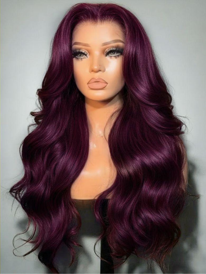 7x5 Bye-Bye Knots™ & 13x4 Pre-Everything™ Lace Frontal Purple Black Cherry Layered Straight & Loose Wave With Invisi Drawstring Wig