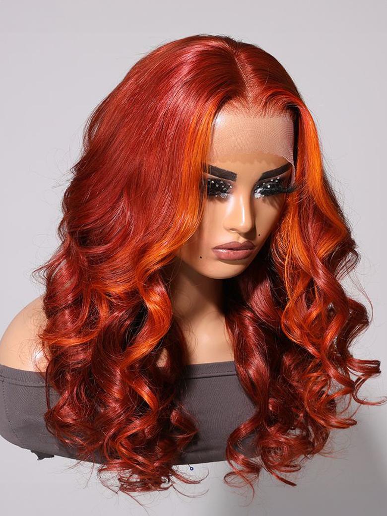 13x4 Lace Front Burnt Orange Pre-plucked Body Wave Wig