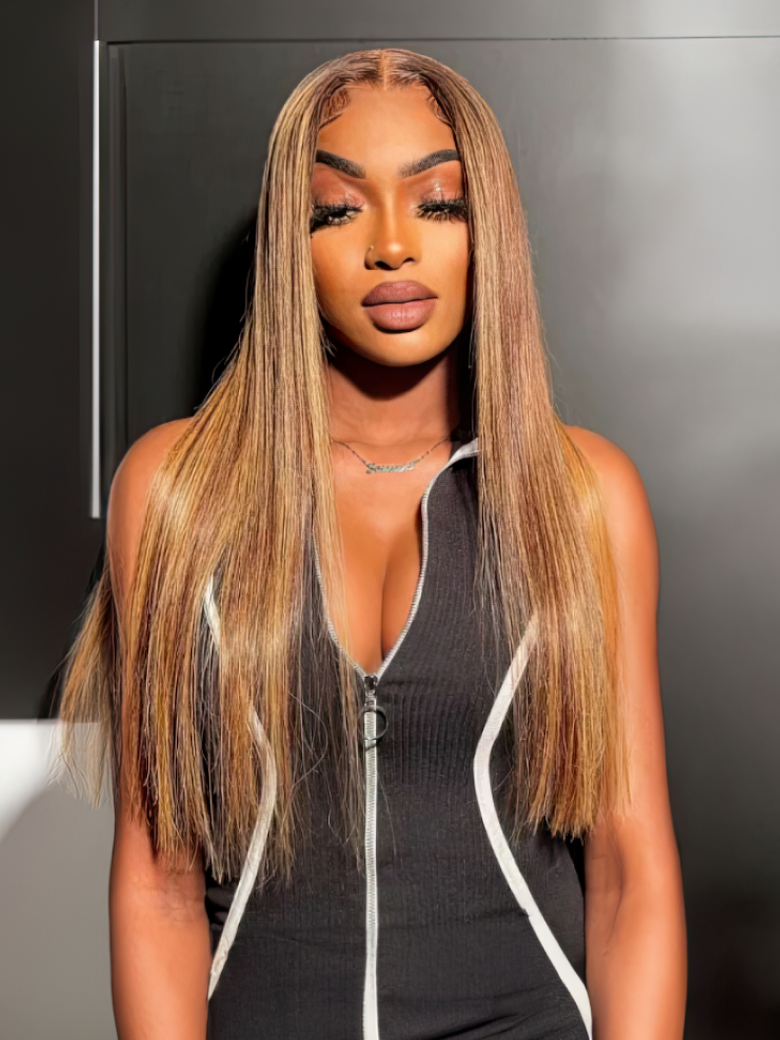 Tatiana Approved 13x4 Lace Front Toffee Brown Piano Highlights Straight Wig