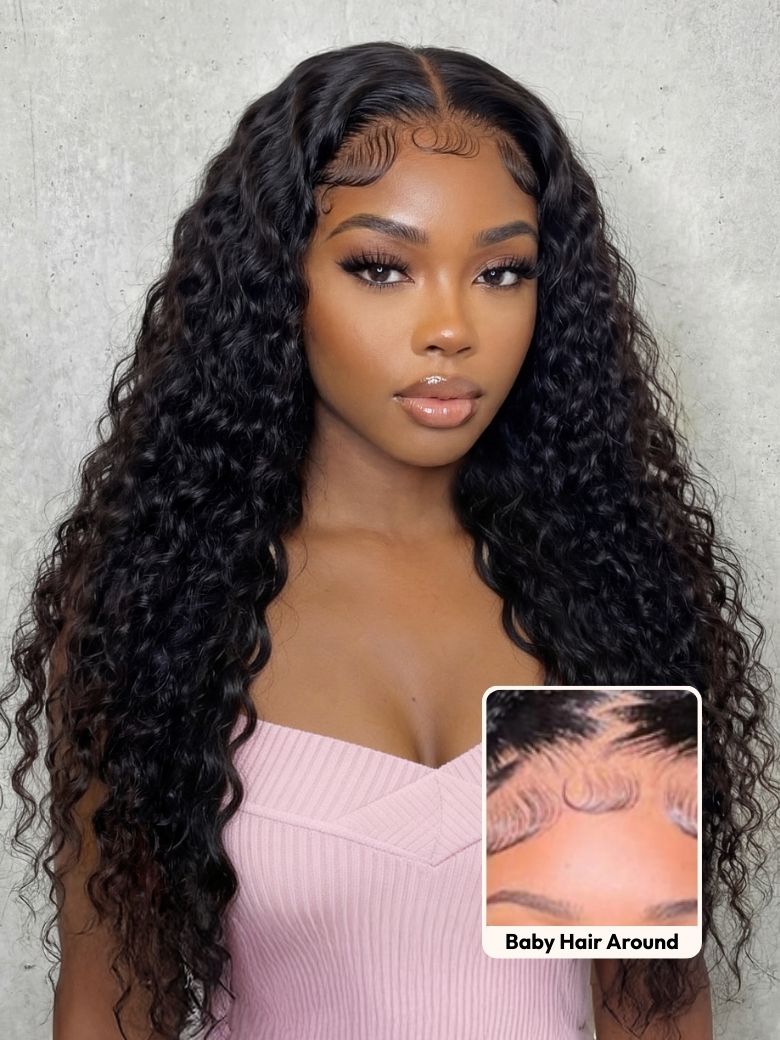 Bye-Bye Knots? 7x5 Lace Natural Black Defined Deep Wave Wig with Invisi Drawstring