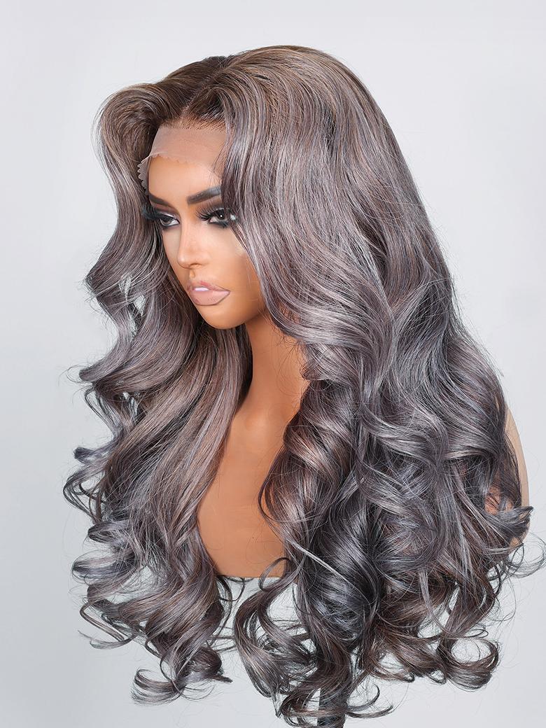 13x4 Lace Front Ash Violet With Brownish Babylights Body Wave Wig