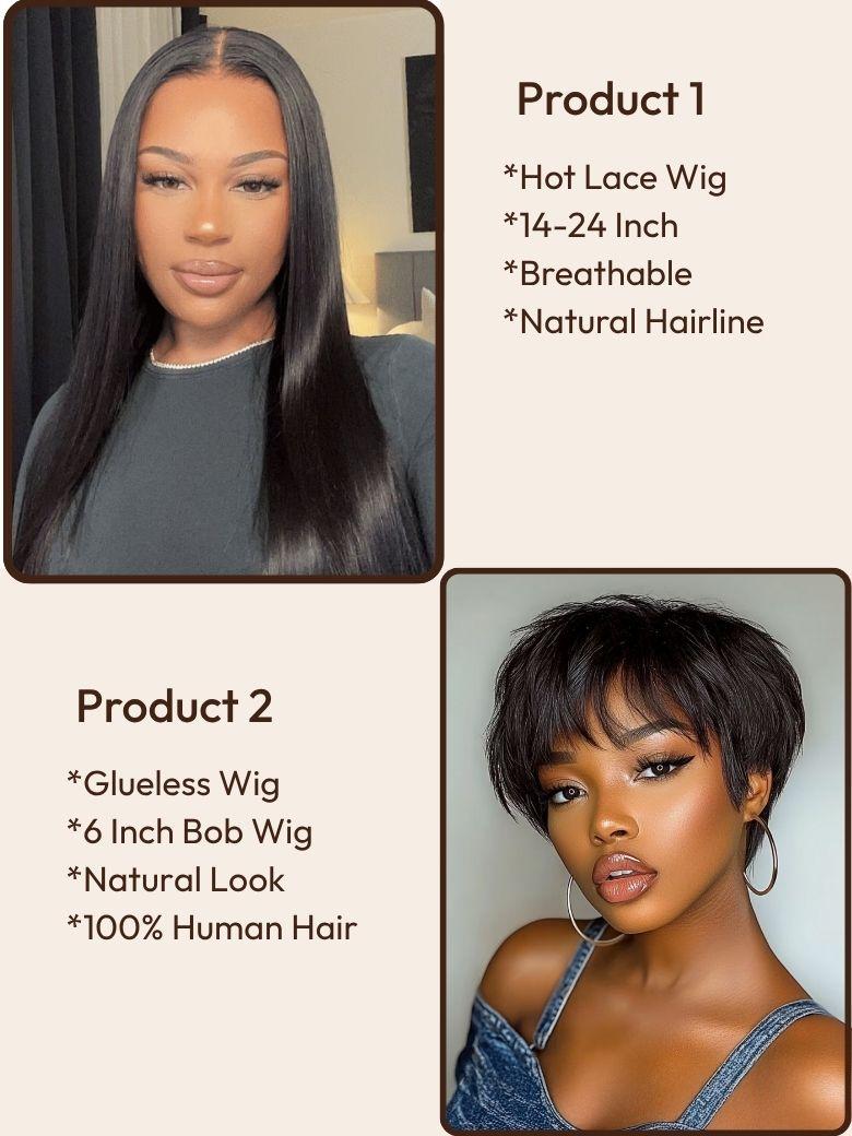 $0.1 For 2nd Wig | 14 Inch 4x0.75 Lace Straight Wig + 6 Inch Short Bob Wig Super Flash Sale