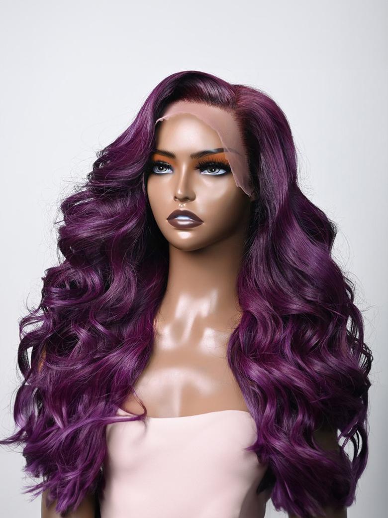 13X4 Lace Front Dark Purple Body Wave Wig With Baby Hair
