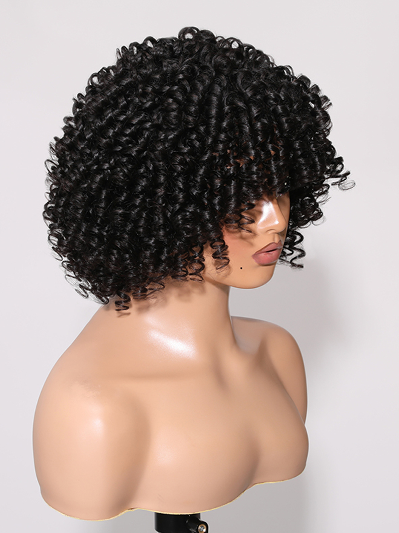Tight Ringlests Curly Fringe Glueless Short Wig 150% Density
