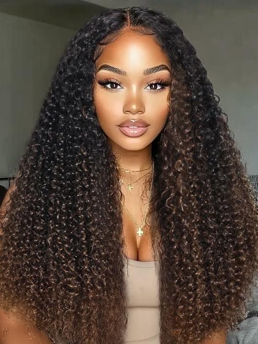 EasiContour? V Part Black to Reddish Brown Ombre Yaki Straight Wig
