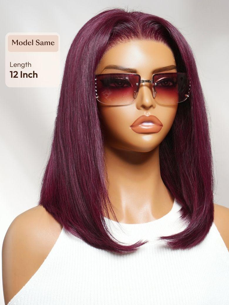 13x4 Bye Bye Slip? Lace Frontal Black Cherry Sleek Straight Bob Glueless Wig with Invisi Drawstring