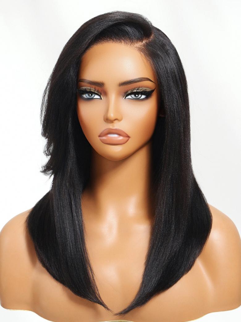 Bye-Bye Knots 7x5 Lace Yaki Straight Wig with Side Swept Bangs