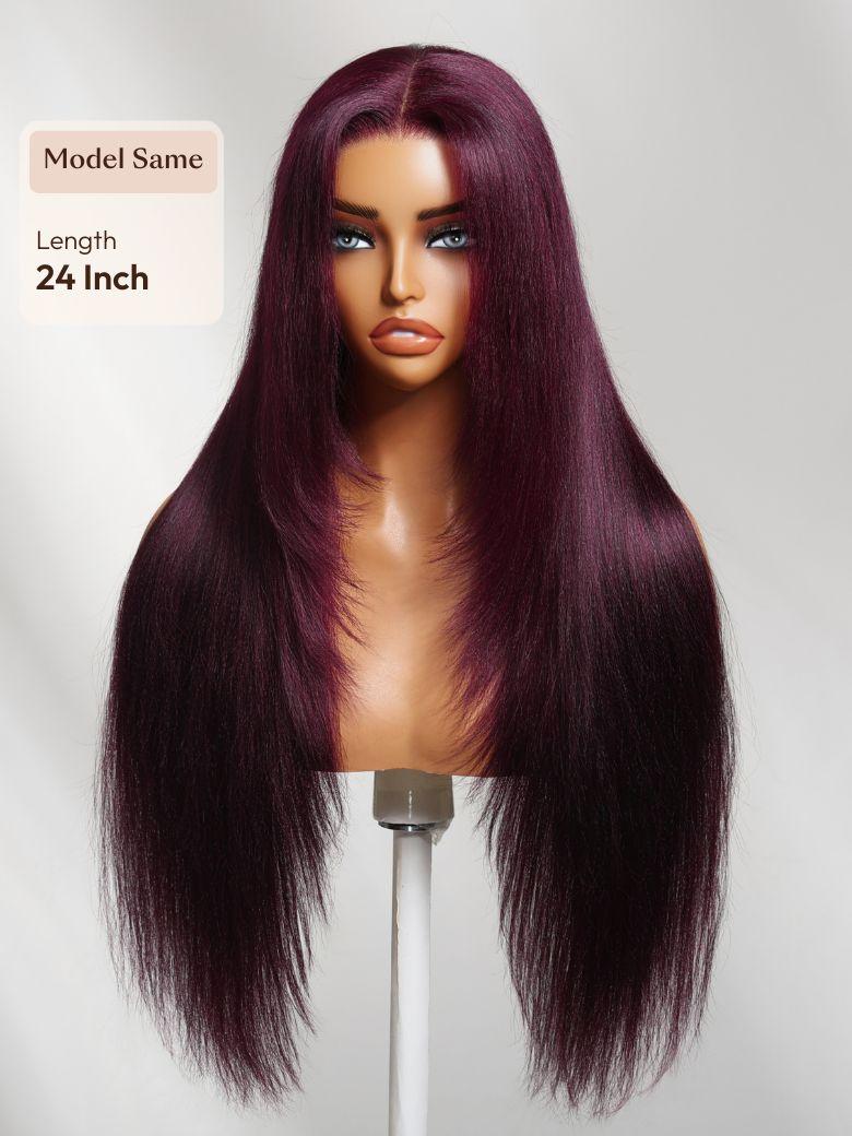7x5 Bye-Bye Knots? & 13x4 Pre-Everything? Lace Frontal Purple Black Cherry Layered Straight & Loose Wave With Invisi Drawstring Wig