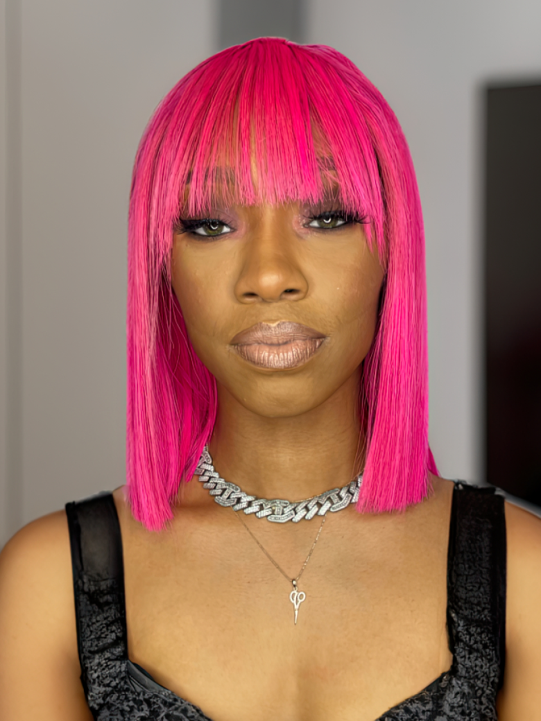 13x4 Lace Front Fiery Pink Shoulder Length Bob Wig With Bangs