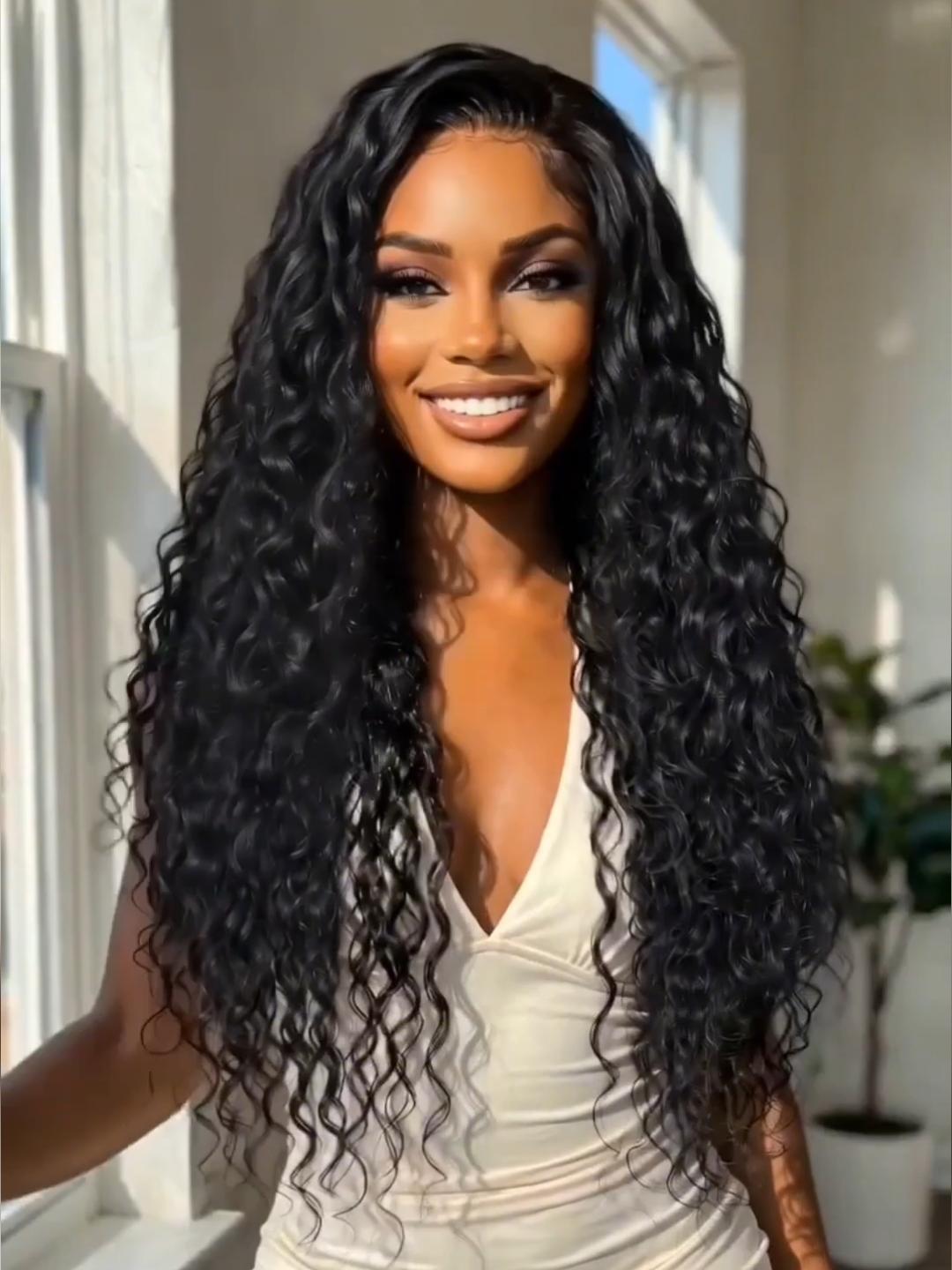 13x4 Pre Everything™ Pre-Cut HD & Transparent Lace Front Water Wave Drawstring Wig With Baby Hair