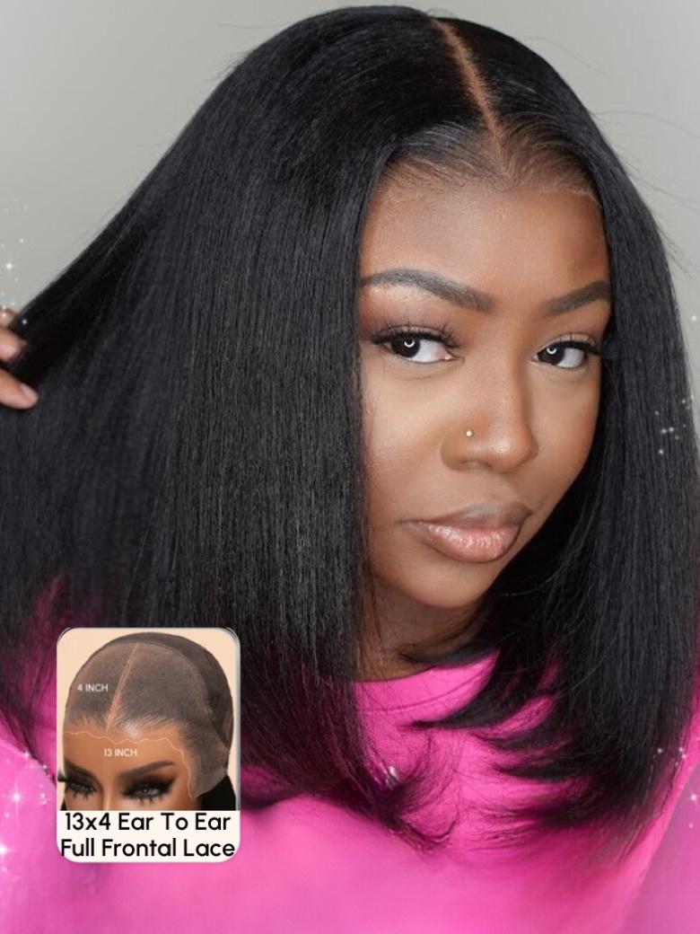 Bye Bye Knots Wig 7x5 Glueless Lace Black Yaki Bob Bleached Knots Wig 180% Density-8069