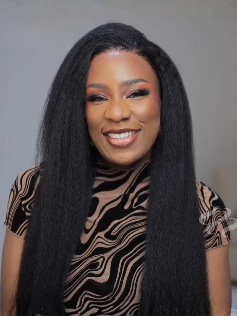 13x4 HD Real Scalp? Wig Invisible Lace Frontal Black Kinky Straight Wig With Invisi Drawstring