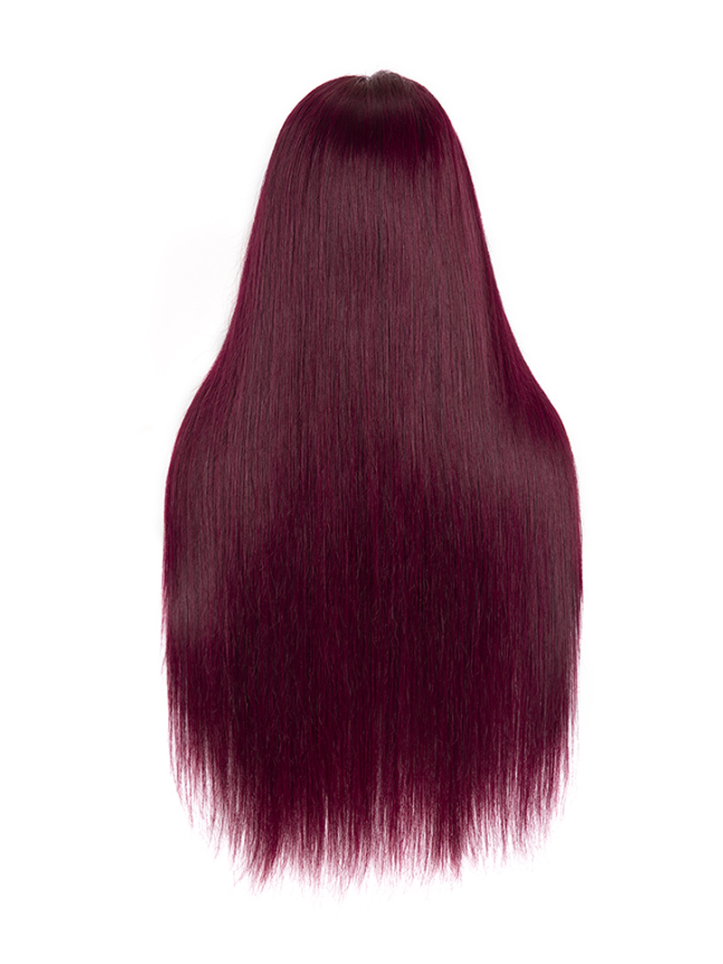 Lace Part 99J Pre Plucked Burgundy Virgin Straight Hand Tied Hair Line Wig