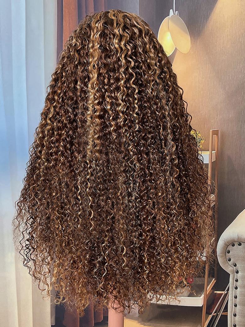 13x4 Lace Frontal Honey Blonde Curly Human Hair Wigs