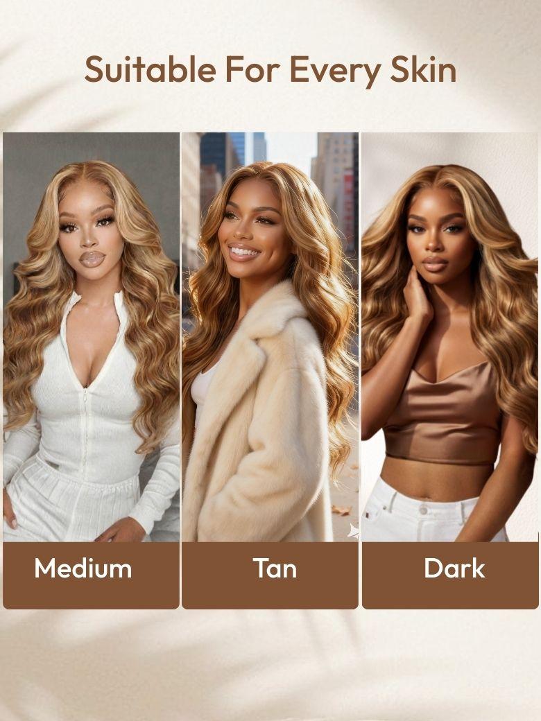13x4 Lace Frontal Honey Blonde Highlights Body Wave Pre-Everything Wig