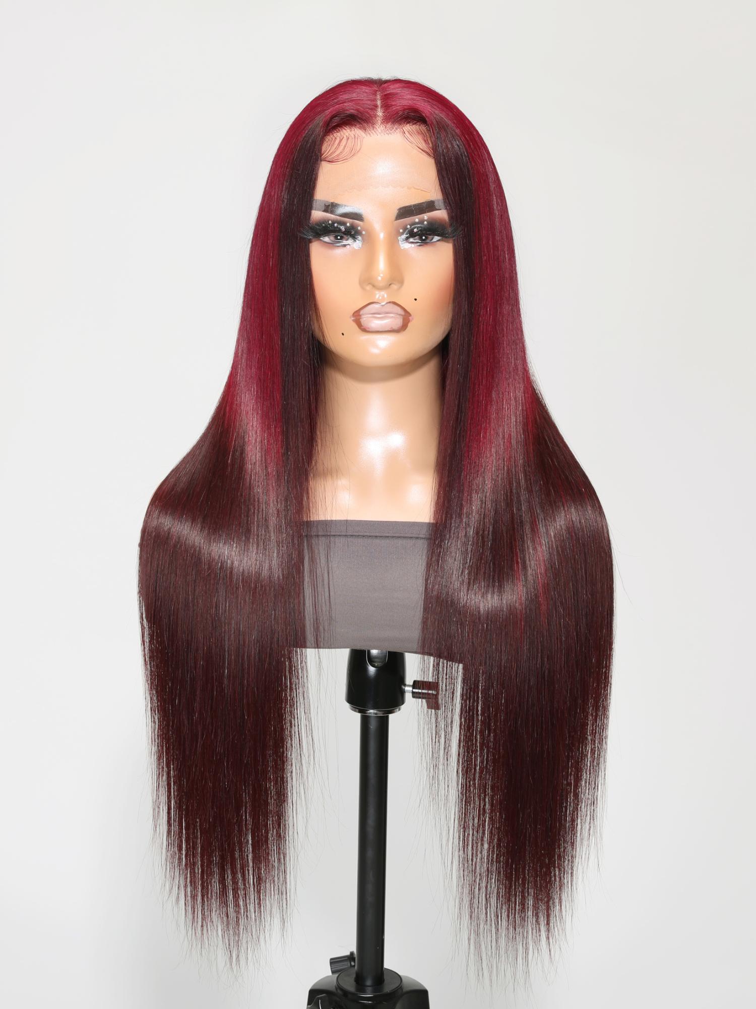13x4 Lace Front Burgundy Reverse Ombre Cherry Red Straight Wig