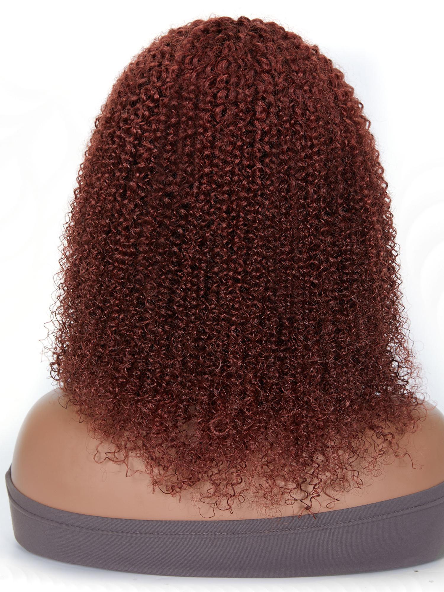 Glueless Auburn Brown Color Afro Kinky Curly 100% Human Hair Wig