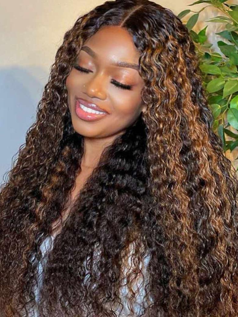 Glueless Jerry Curly New U Part Ombre Wig With Blonde Highlights