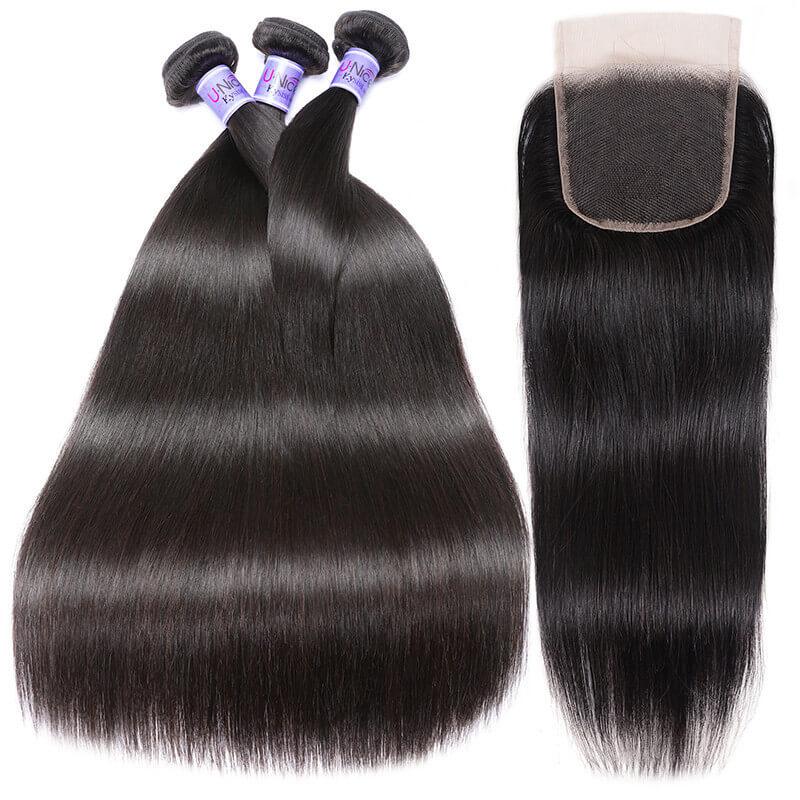 Brazilian Straight Virgin Hair 3 Bundles With Lace Closure Kysiss Series