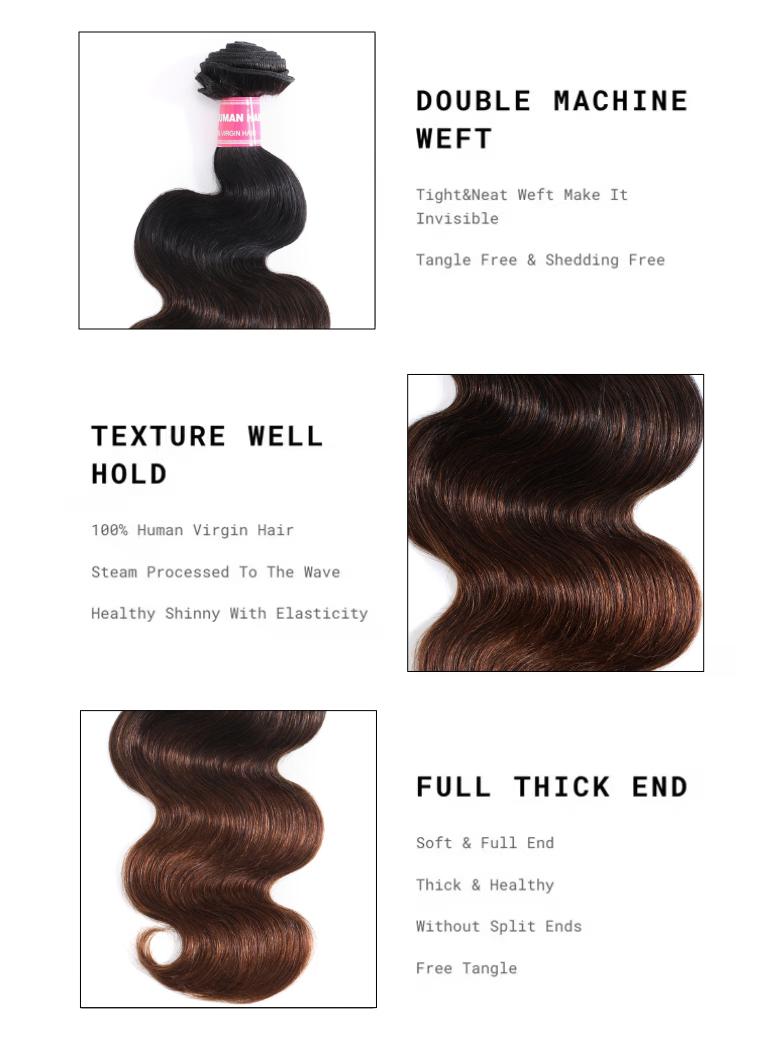 Chestnut Brown Ombre 4 Pcs/pack Body Wave Human Hair Bundle