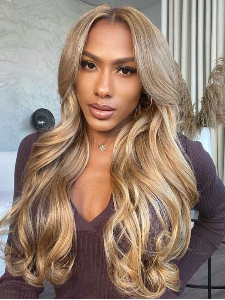 13x4 Lace Front Wigs Human Hair Body Wave Colored Wigs Honey Blonde Highlight 150% Density